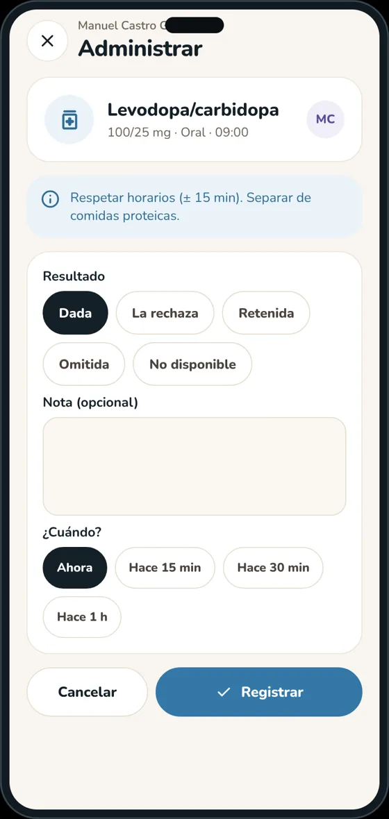 Registro de una toma de medicación