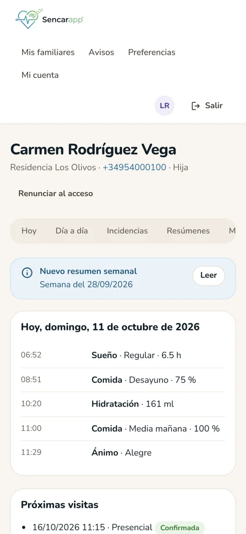 Portal de familias en el móvil: el día de hoy
